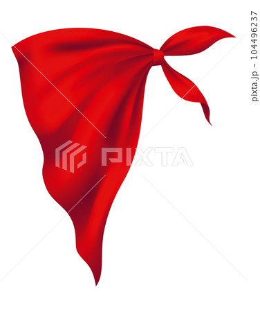 Red realistic bandana on neck. Youth fashion neck scarf or cowboy garment element template. Biker face scarf, bandanna neck shawl. Blank handkerchief unisex uniform. Western clothes Red realistic bandana on neck. Youth fashion neck scarf or cowboy garment element template. Biker face scarf, bandanna neck shawl. Blank handkerchief unisex uniform. Western clothes 104496237
