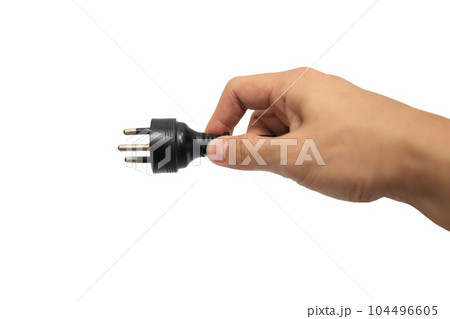 plug on hand isolated on white background 104496605