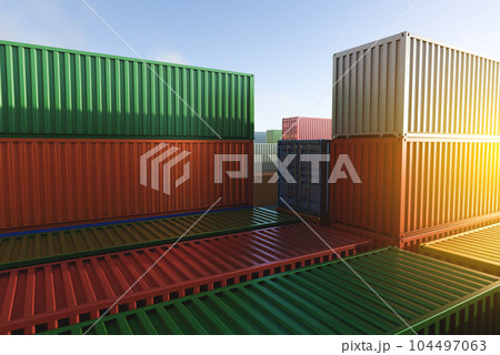 Cargo containers of different colors for logistics import-export business Cargo containers of different colors for logistics import-export business 104497063