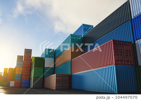 Cargo containers of different colors for logistics import-export business 104497070