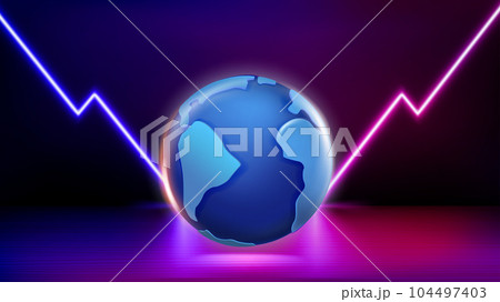 The Earth with shining neon lights. Fantasy world. 3d vector illustration 104497403