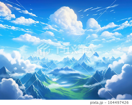 俯瞰から見た山脈アニメ背景 俯瞰から見た山脈アニメ背景 104497426