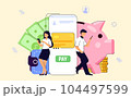 Online money transfer Digital wallet Mobile payments Vector illustration mobile banking E-payment Cash back Cryptocurrency Financial transaction Money online Business finance concept 104497599