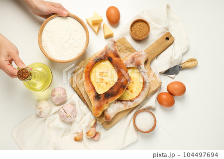 National Georgian cuisine food, flour product - Khachapuri 104497694