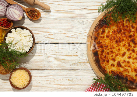 National Georgian cuisine food, flour product - Khachapuri 104497705