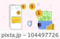 Online money transfer Digital wallet Mobile payments Vector illustration mobile banking E-payment Cash back Cryptocurrency Financial transaction Money online Business finance concept 104497726
