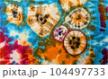 Tie dye background Geometric pattern texture Coral 70s fabric Vector illustration Psychedelic hippie light Shibori Batik brush seamless and repeat design Paint splatter spiral Colorful, groovy 104497733