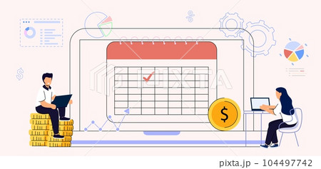 Tax payment conditions calendar Keep up with monthly payments metaphor concept Deductible revenue Payment deadline Vector illustrations Payday in time for employee. Borrowers pay regular fees online Tax payment conditions calendar Keep up with monthly payments metaphor concept Deductible revenue Payment deadline Vector illustrations Payday in time for employee. Borrowers pay regular fees online 104497742