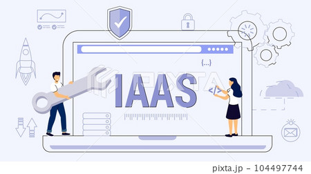 IAAS Infrastructure as service computing Code line of programming internet application Flexible cloud computing model Optimization of business process for startups and enterprises Vector illustration 104497744