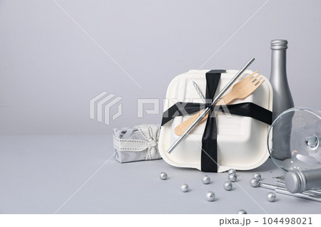 Concept of congratulation and celebration with bento cake in box Concept of congratulation and celebration with bento cake in box 104498021