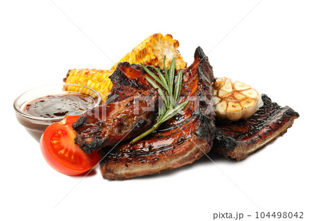 PNG, Tasty BBQ meat isolated on white background PNG, Tasty BBQ meat isolated on white background 104498042