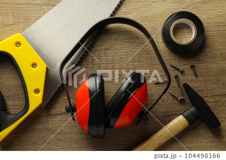 Concept of different work accessories, engineering supplies and tools Concept of different work accessories, engineering supplies and tools 104498166