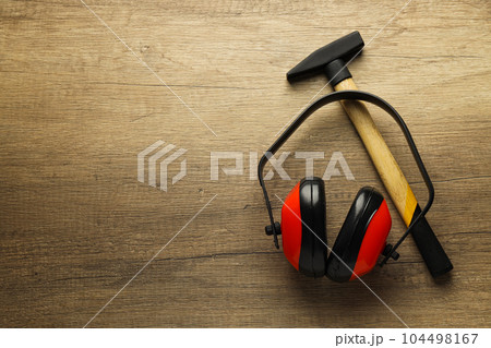 Concept of different work accessories, engineering supplies and tools 104498167