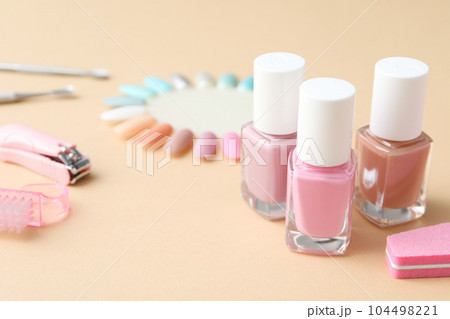 Concept of nail art, tools for pedicure and manicure 104498221