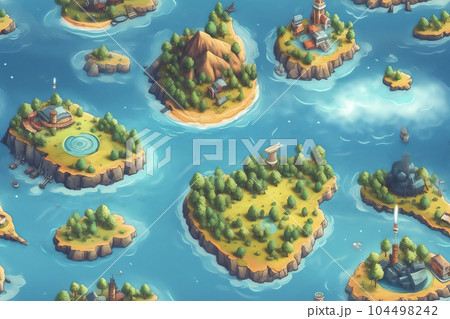 AI generative cartoon seamless pattern background of small islands in sea 104498242
