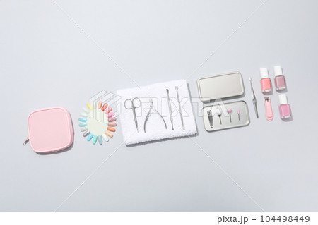 Concept of nail art, tools for pedicure and manicure 104498449
