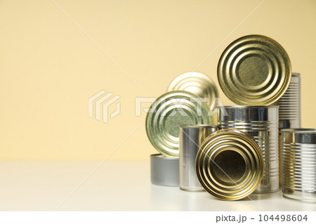 Canned food in blank metal jars, concept of canned food 104498604