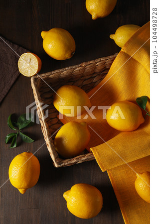 Concept of citrus fruit - lemon, top view Concept of citrus fruit - lemon, top view 104498728