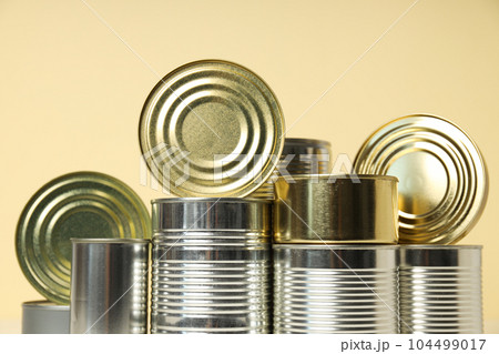 Canned food in blank metal jars, concept of canned food 104499017
