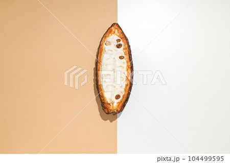 Concept of fresh and aromatic food - cacao beans 104499595