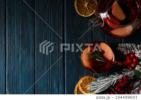 Concept of delicious hot drink - tea, berry - fruit tea 104499603