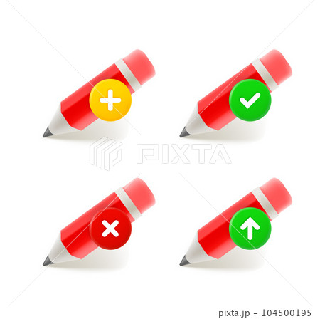 Pencil icons set with different pictograms. 3d vector icons set isolated on white background 104500195