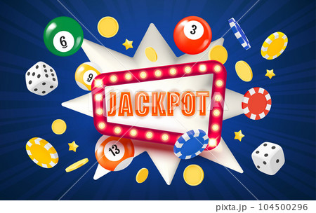 Winning jackpot concept with flying gambling elements. 3d vector illustration 104500296
