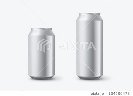Blank aluminium beverage cans mockup isolated on white background. 3d vector illustration 104500478