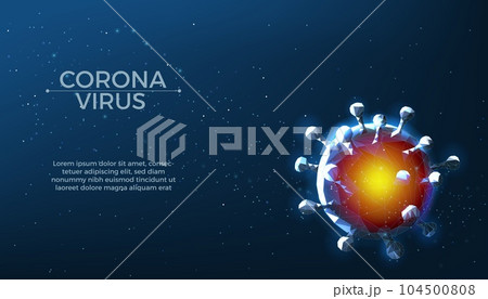 Corona virus germ. 3d covid background, medical hiv or allergy disease, abstract computer macro cell, healthcare bacterias. Medicine banner template. Covid-19 pandemic. Vector pharmacy concept 104500808