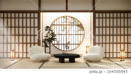 Minimalist japandi style living room decorated with sofa 104500845