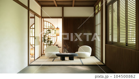 Minimalist japandi style living room decorated with sofa 104500862