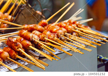 Grilled pork meatball skewers Grilled pork meatball skewers 104501232
