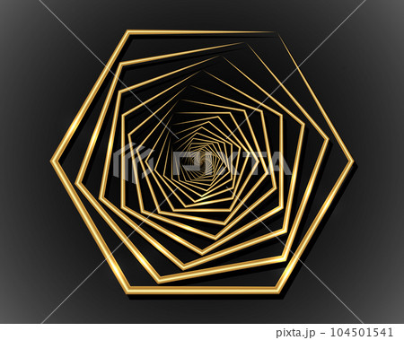 Gold Hexagon spiral, golden line drawing, luxury logo design, vector illustration isolated on black background Gold Hexagon spiral, golden line drawing, luxury logo design, vector illustration isolated on black background 104501541