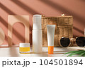 mock up skincare and suncare packaging including bottle, tube, and jar. summer beauty and fashion concept. 104501894