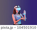 women wear VR or virtual reality. futuristic technology. 104501910