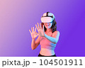 woman on new vr or virtual reality to metaverse and future technology. 104501911