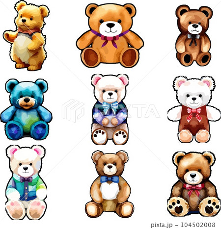 Beautiful watercolor teddy bear art vector set Beautiful watercolor teddy bear art vector set 104502008