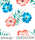 Seamless watercolor pattern whith blue and red flowers on white background. Suits like print on textile, clothes, paper 104502306