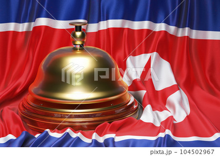 Reception bell on the North Korean flag background, 3D rendering Reception bell on the North Korean flag background, 3D rendering 104502967