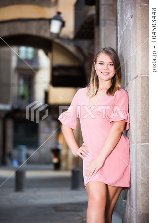 City portrait of woman near old wall City portrait of woman near old wall 104503448