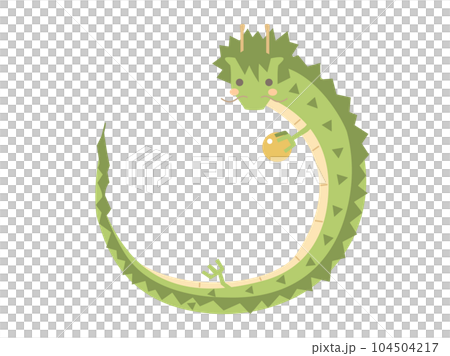 辰年の年賀状などに使える如意宝珠をもった龍のイラスト 104504217