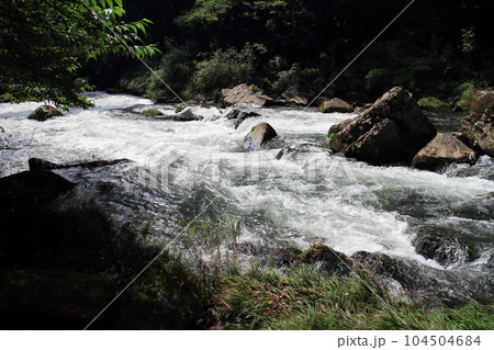 雄川の滝から流れる川の景色 雄川の滝から流れる川の景色 104504684