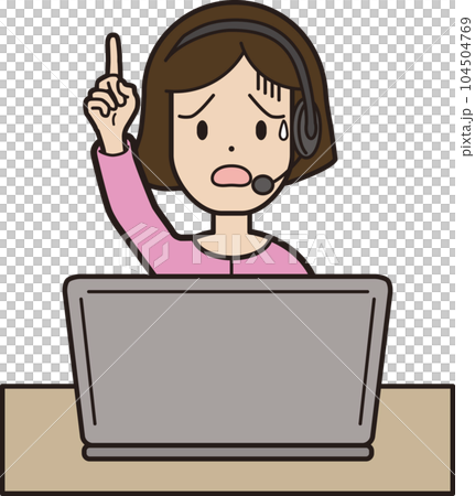 年輕女子在電腦呼叫中心打字時接聽電話，臉上的表情困擾著這裡 104504769