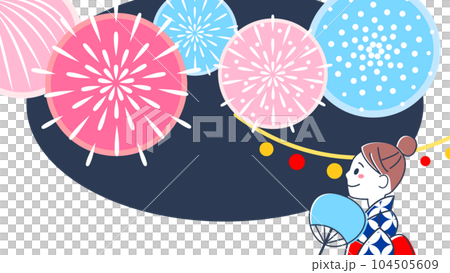 Illustration of a woman watching fireworks 104505609