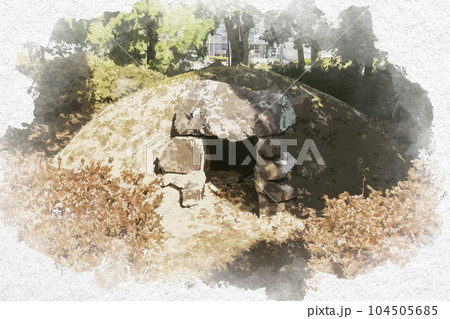 水彩画風　新屋敷古墳　岡山県都窪郡早島町 104505685