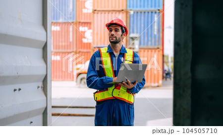 Warehouse engineer worker working at industrial container yard 104505710