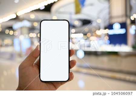 Mobile app advertisement, People showing empty screen of smart phone 104506097