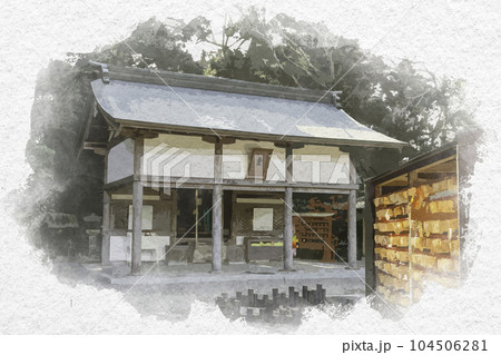 水彩画風 吉備津神社 一童社 岡山県岡山市 水彩画風 吉備津神社 一童社 岡山県岡山市 104506281