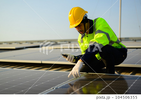 Professional engineer technician with safety helmet checking system 104506355