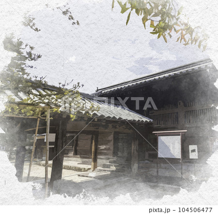 水彩画風　吉備津神社　御竃殿　岡山県岡山市 104506477